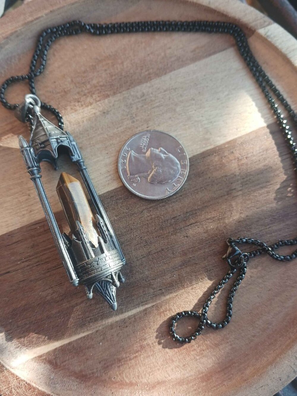Gothic Castle Tiger Eye Point Pendant Necklace